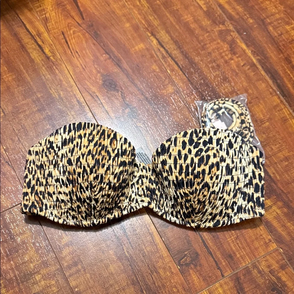 Victoria’s Secret Smocked Leopard Print Bikini Top